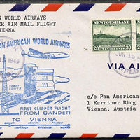 Newfoundland 1946 Pan American Airways First Clipper Air Mail Flight cover to Austria with special 'Gander to Vienna' Illustrated Cachet and bearing 2 x 20c (Cape Race & Beacon) adhesives (SG 286)