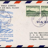 Newfoundland 1946 Pan American Airways First Clipper Air Mail Flight cover to Czechoslovakia with special 'Gander to Prague' Illustrated Cachet and bearing 2 x 20c (Cape Race & Beacon) adhesives (SG 286)
