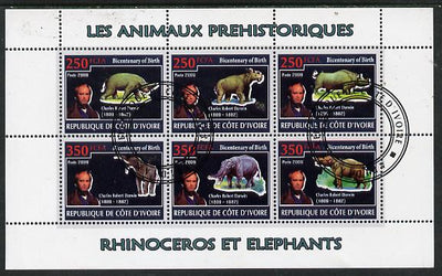 Ivory Coast 2009 Charles Darwin - Prehistoric Animals perf sheetlet containing 6 values fine cto used