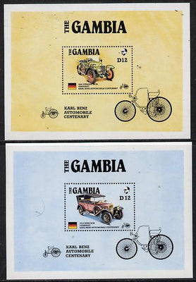 Gambia 1987 Ameripex set of 2 m/sheets (Benz & Steiger Cars) unmounted mint SG MS 658