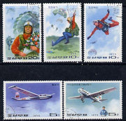 North Korea 1975 National Defence perf set of 5 (Aircraft & Parachutes) fine cto used SG N1440-44
