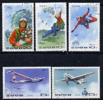 North Korea 1975 National Defence perf set of 5 (Aircraft & Parachutes) fine cto used SG N1440-44