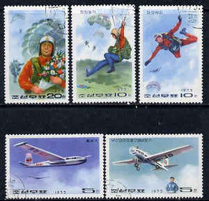 North Korea 1975 National Defence perf set of 5 (Aircraft & Parachutes) fine cto used SG N1440-44