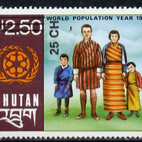 Bhutan 1978 World Population Control (25ch on 2n50) from Prov Surcharge set of 26 of which only 2,600 sets were issued, unmounted mint SG 399, Mi 694*