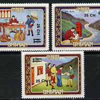 Bhutan 1978 Indipex (Postmen etc, 3 vals) from Prov Surcharge set of 26 of which only 2,600 sets were issued, unmounted mint SG 394-96, Mi 693 & 710-11*