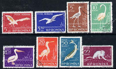 Rumania 1957 Fauna of the Danube perf set of 8 cto used, Mi 1686-93, SG 2552-59*