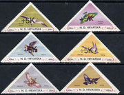Croatia 1951 Birds triangular perf set of 6 surcharged +5k in black unmounted mint