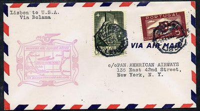 Portugal 1941 Pan American Airways First Clipper Air Mail Flight cover to USA with special 'Lisbon to New York' Illustrated Cachet (Map of Route & Clipper)