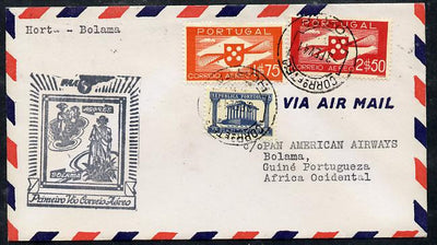 Portugal 1941 Pan American Airways First Clipper Air Mail Flight cover to Portuguese West Africa with special 'Azores' Illustrated Cachet, endorsed Horta to Bolama