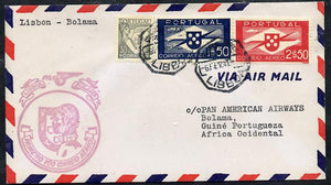 Portugal 1941 Pan American Airways First Clipper Air Mail Flight cover to Portuguese West Africa with special 'Lisbon to Bolama' Illustrated Cachet