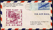 United States 1946 Pan American Airways First Clipper Air Mail Flight cover to Austria (Vienna) with special illustrated (Stamps) Cachet and bearing 30c Airmail adhesive