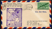 United States 1946 Pan American Airways First Clipper Air Mail Flight cover to Brazil (Rio de Janeiro) with special illustrated Cachet (Map of Route) and bearing 20c Airmail adhesive