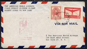 Argentine Republic 1946 Pan American Airways First Clipper Air Mail Flight cover Buenos Aires to New York with special illustrated Cachet