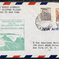 Brazil 1946 Pan American Airways First Clipper Air Mail Flight cover Rio to New York with special illustrated Cachet
