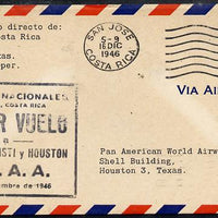 Costa Rica 1946 Pan American Airways First Clipper Air Mail Flight cover to Houston with special Cachet