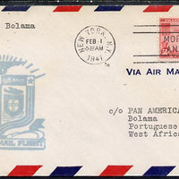 United States 1941 Pan American Airways First Flight cover New York to Bolama (Port Guinea) with special Cachet