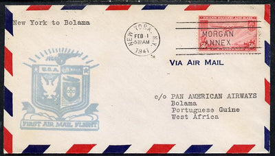 United States 1941 Pan American Airways First Flight cover New York to Bolama (Port Guinea) with special Cachet