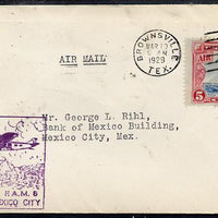 United States 1929 First Flight cover (FAM 8) Brownsville to Mexico City with special Cachet,bearing 5c Airmail adhesive