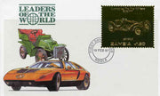 Zambia 1987 Classic Cars 1k50 Bugatti in 22k gold foil on cover with first day of issue cancel, limited edition and very elusive