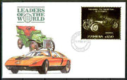 Zambia 1987 Classic Cars 1k50 Alfa Romeo in 22k gold foil on cover with first day of issue cancel, limited edition and very elusive