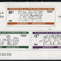Mexico 1965 Olympic Games (2nd Issue - Air) imperf m/sheet showing Obstacle race, American Football & Lighting Flame, unmounted mint SG MS 1127