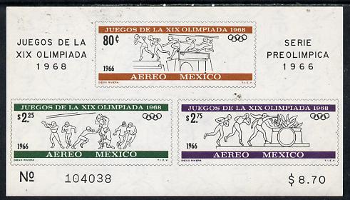 Mexico 1965 Olympic Games (2nd Issue - Air) imperf m/sheet showing Obstacle race, American Football & Lighting Flame, unmounted mint SG MS 1127