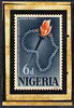 Nigeria 1963 Human Rights - original hand-painted artwork for 6d value by M Shamir (Chains forming outline Map of Africa with symbolic Torch) on card 4" x 6" with overlay