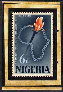 Nigeria 1963 Human Rights - original hand-painted artwork for 6d value by M Shamir (Chains forming outline Map of Africa with symbolic Torch) on card 4