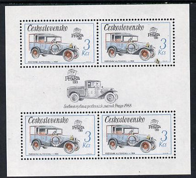 Czechoslovakia 1987 'Praga 88' 3kcs Mail van in sheetlet of 4 with decorative gutter unmounted mint (as SG 2881)