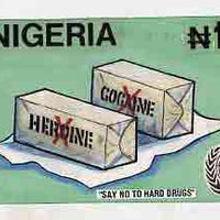 Nigeria 1995 50th Anniversary of United Nations - original hand-painted artwork for N10 value by Godrick N Osuji (Say No To Hard Drugs) on card 8.5" x 5" endorsed D1