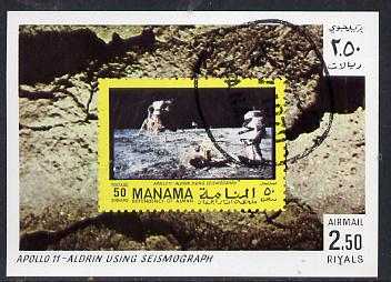 Manama 1970 Space Flight imperf m/sheet showing Apollo 11 stamp cto used, Mi BL 81