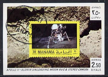 Manama 1970 Space Flight imperf m/sheet showing Apollo 11 stamp cto used, Mi BL 78