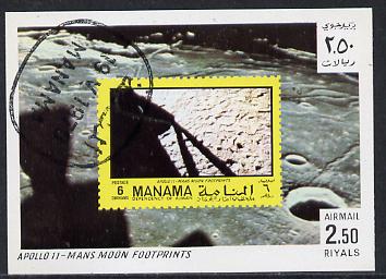 Manama 1970 Space Flight imperf m/sheet showing Apollo 11 stamp cto used, Mi BL 71