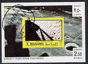 Manama 1970 Space Flight imperf m/sheet showing Apollo 11 stamp cto used, Mi BL 71