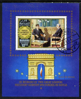 Manama 1972 Charles de Gaulle m/sheet (Seated with Kennedy) cto used, Mi BL 130A