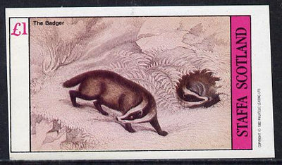 Staffa 1982 Animals (Badger) imperf souvenir sheet (£1 value) unmounted mint