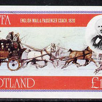 Staffa 1979 Rowland Hill (Mail Coach) imperf souvenir sheet (£1 value) unmounted mint