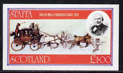 Staffa 1979 Rowland Hill (Mail Coach) imperf souvenir sheet (£1 value) unmounted mint