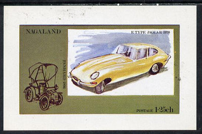 Nagaland 1972 Cars #1 (E-Type Jaguar) imperf souvenir sheet (1.25ch value) unmounted mint