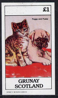 Grunay 1982 Children's Animals (Puggy & Pussy) imperf souvenir sheet (£1 value)