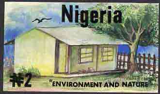 Nigeria 1993 World Environment Day - original hand-painted artwork for N2 value showing house & garden by unknown artist, on board 9