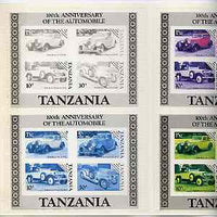 Tanzania 1986 Centenary of Motoring set of 4 imperf progressive proofs of m/sheet plus completed design all mounted in special printer's presentation wallet (as SG MS 460)