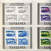 Tanzania 1986 Centenary of Motoring set of 4 imperf progressive proofs of m/sheet plus completed design all mounted in special printer's presentation wallet (as SG MS 460)