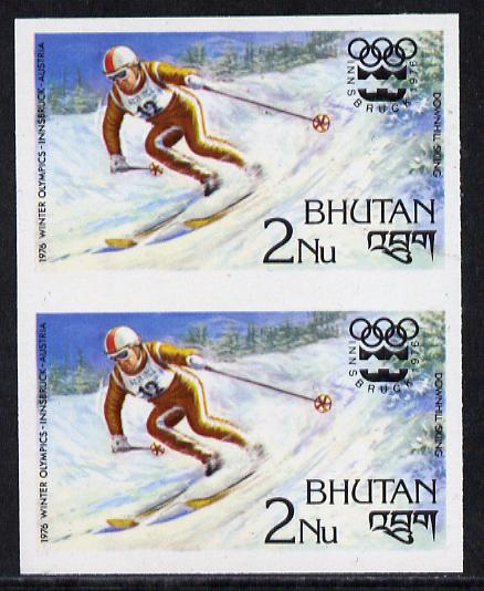 Bhutan 1976 Innsbruck Winter Olympics 2n (Downhill Skiing) imperf pair from limited printing unmounted mint, as SG 342*