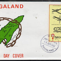 Nagaland 1982 75th Anniversary of Scouting imperf souvenir sheet (1ch value showing Knots) on cover with first day cancel