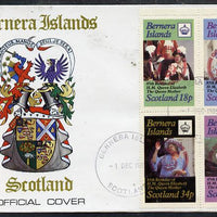 Bernera 1985 Life & Times of HM Queen Mother perf set of 4 with Girl Guide 75th Anniversary opt in red, on cover with first day cancel
