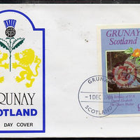 Grunay 1985 Life & Times of HM Queen Mother imperf souvenir sheet (£1 value) with Girl Guide 75th Anniversary opt in red, on cover with first day cancel