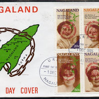 Nagaland 1985 Life & Times of HM Queen Mother perf set of 4 with Girl Guide 75th Anniversary opt in red, on cover with first day cancel