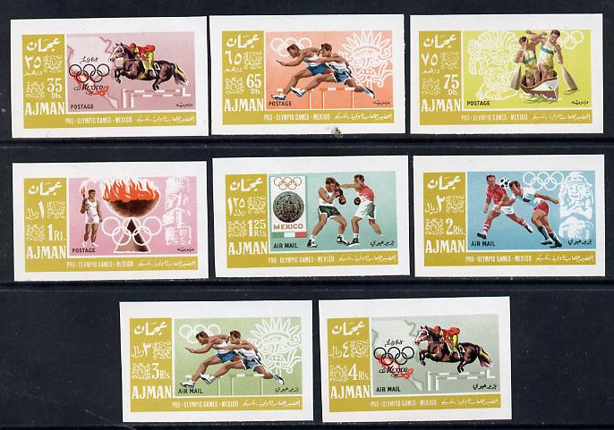 Ajman 1967 Mexico Olympics imperf set of 8 in alternative colours unmounted mint, as Mi 189-96B