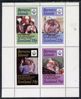 Bernera 1985 Life & Times of HM Queen Mother perf set of 4 with Girl Guide 75th Anniversary opt in red unmounted mint